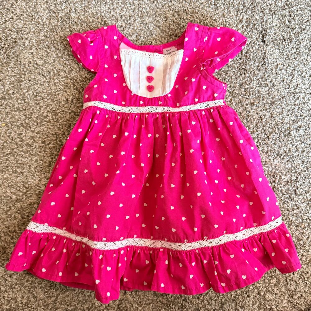 Vintage Girls Pink Polka Dot Dress Sweetheart Valentines Size 3-6 Months